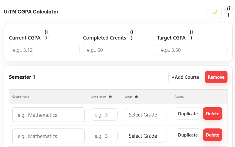 UiTM CGPA Calculator