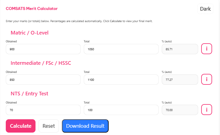 COMSATS Merit Calculator