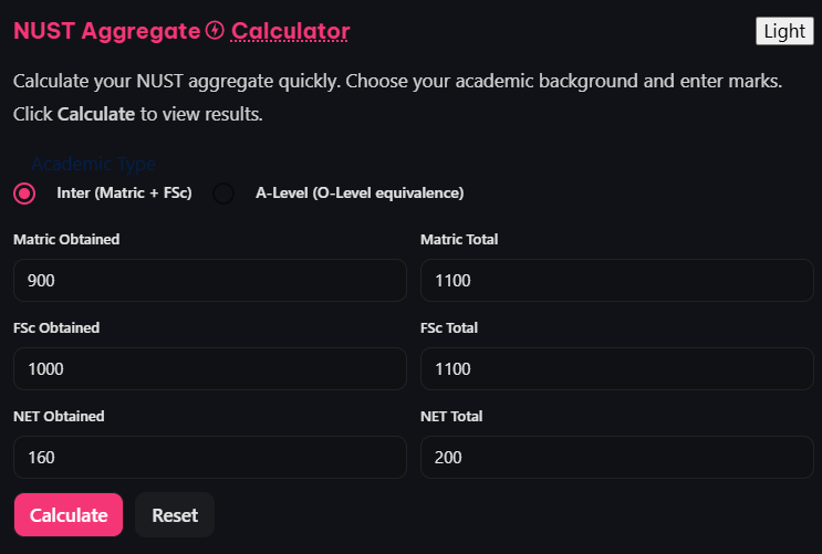 NUST Aggregate Calculator