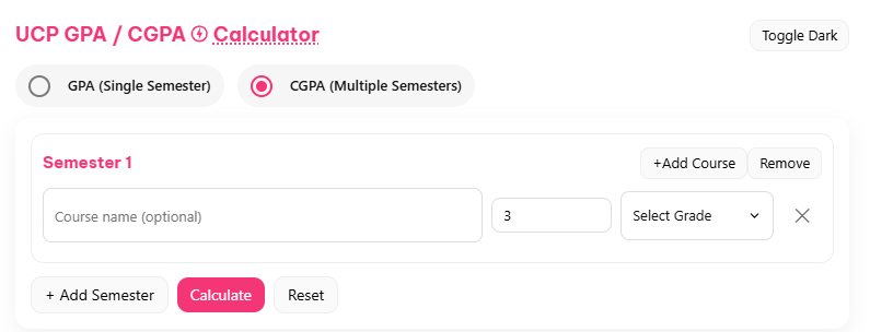 UCP CGPA Calculator