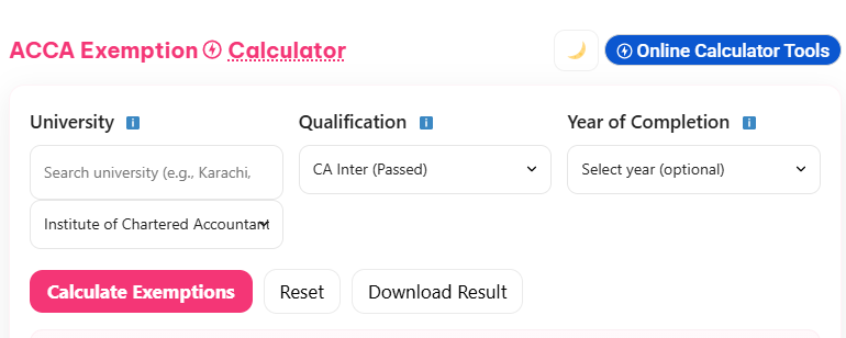 ACCA Exemption Calculator Pakistan